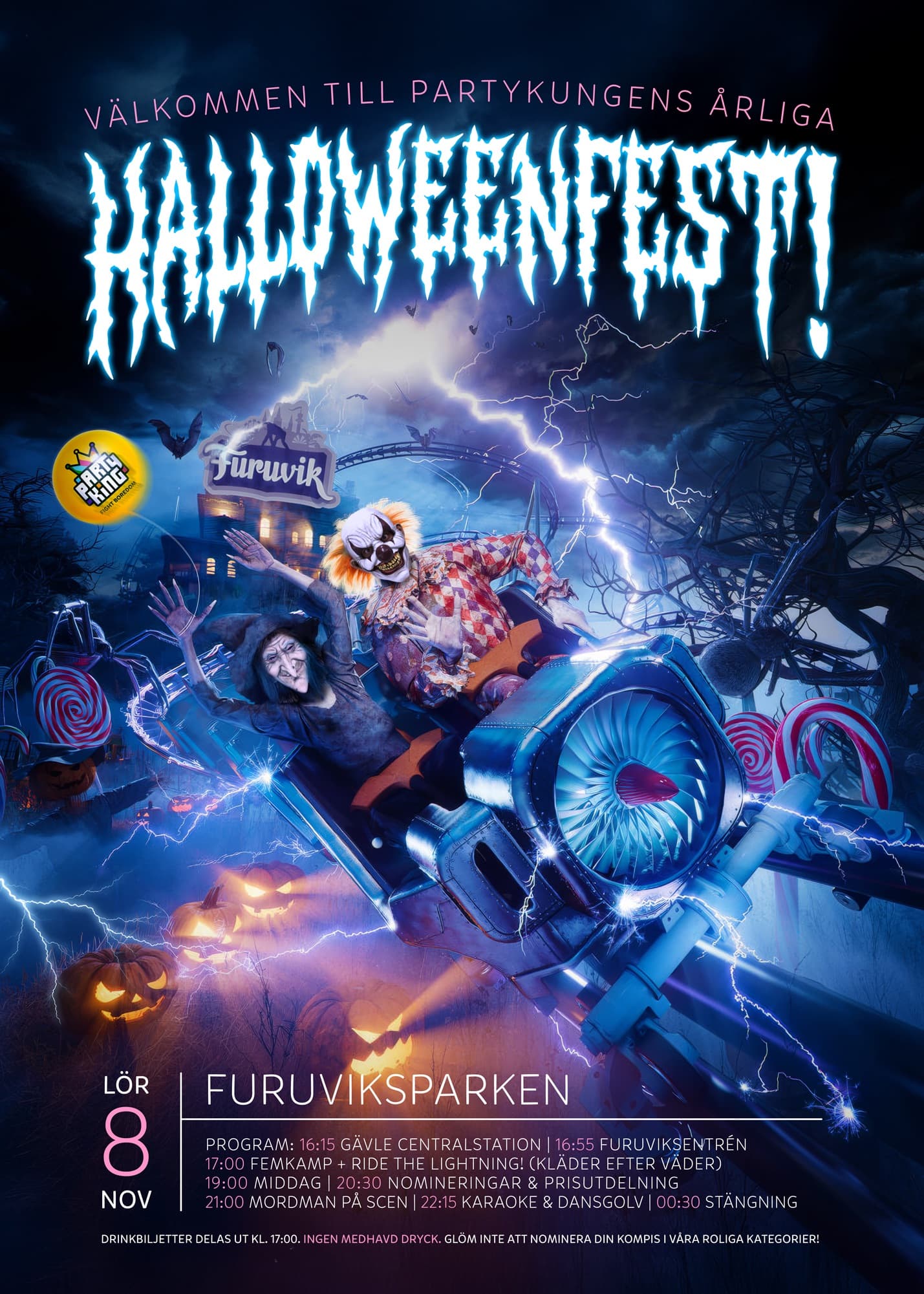 Affisch för Mordman-spelningen Firmafest för Partykungen på Furuvik i Gävle